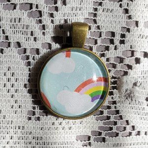 Pastel Rainbows Glass Cabochon Pendant - Handmade